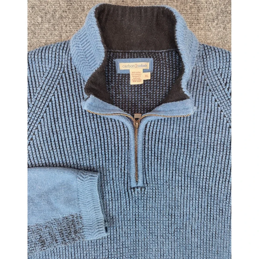 Carbon 2 Cobalt 1/4 Zip Sweater Mens XL Blue Cashmere Blend